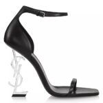 Authentic Saint Laurent silver metallic high heels for women, luxury YSL footwear